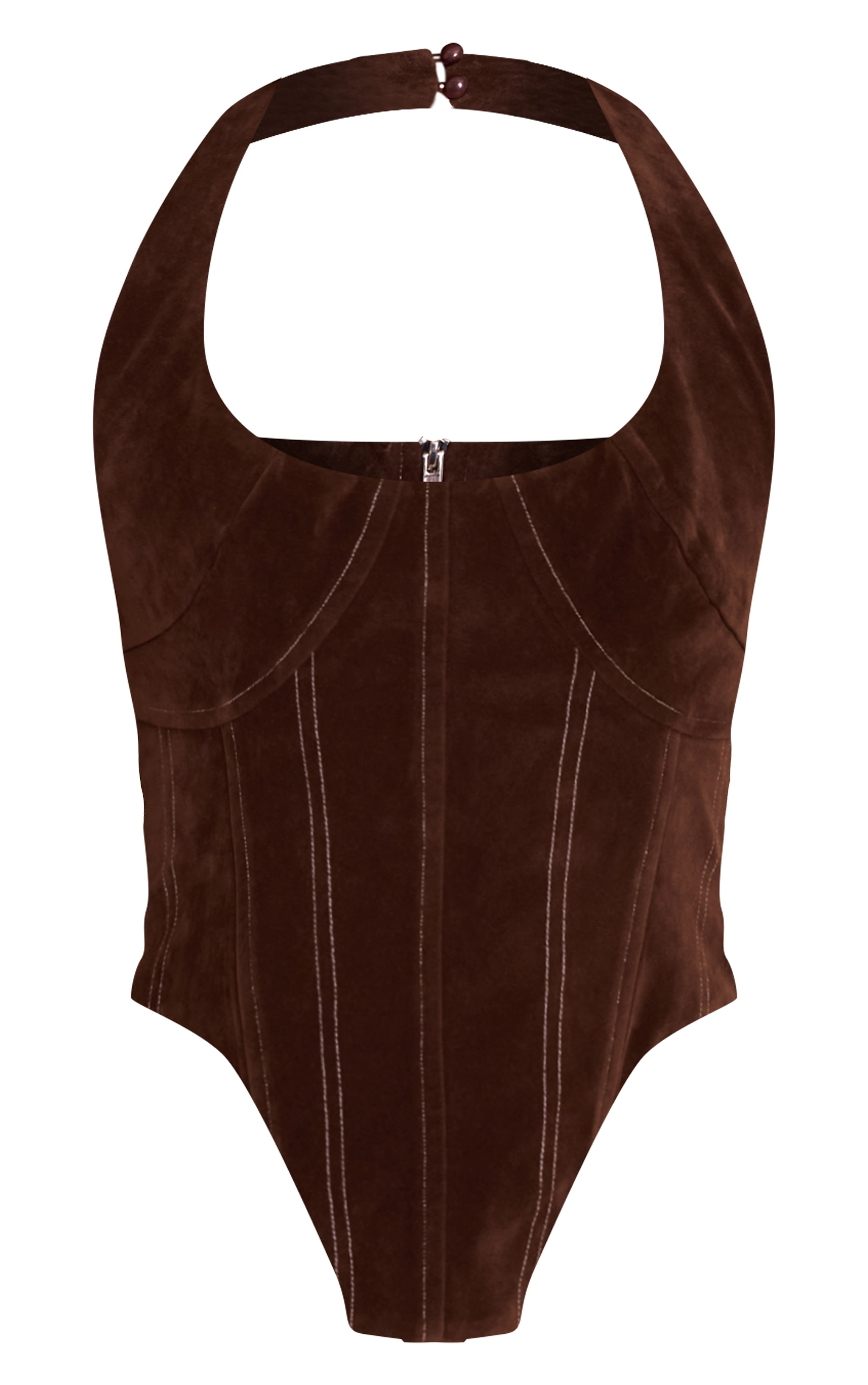 Corset en suédine marron à dos nu et coutures visibles image 5