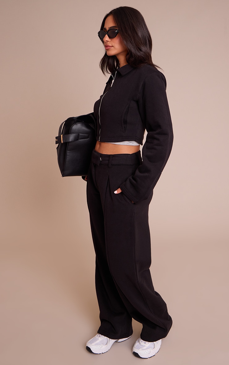 Petite Black Tailored Seam Detail Wide Leg Sweatpants image 2