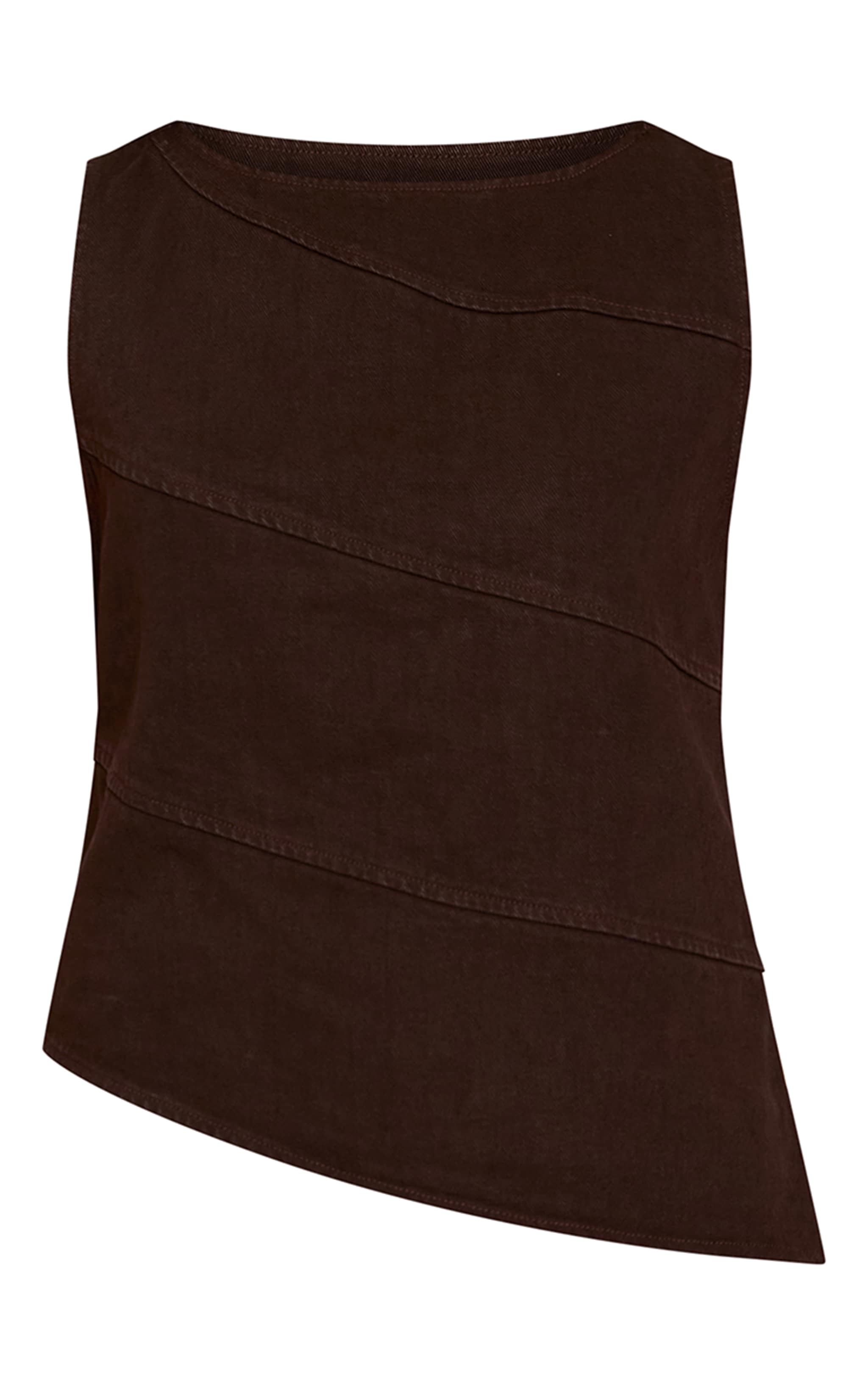 Chocolate Asymmetric Seam Detail Sleeveless Denim Top image 5