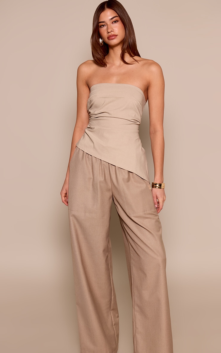 Stone Bengaline Ruched Asymmetric Bandeau Top image 3