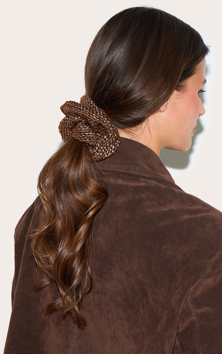 Brown Knitted & Satin Oversized Scrunchie 2 Pack image 3