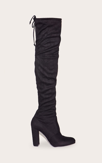 Bess bottes cuissardes noires imitation daim à talons