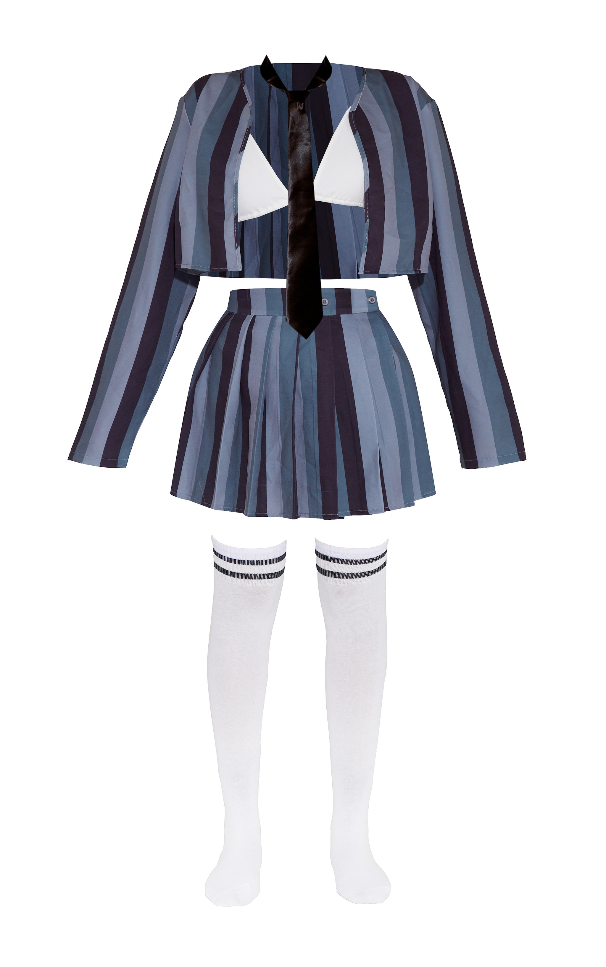 Grey Stripe School Girl Costume 5 Piece Set image 5