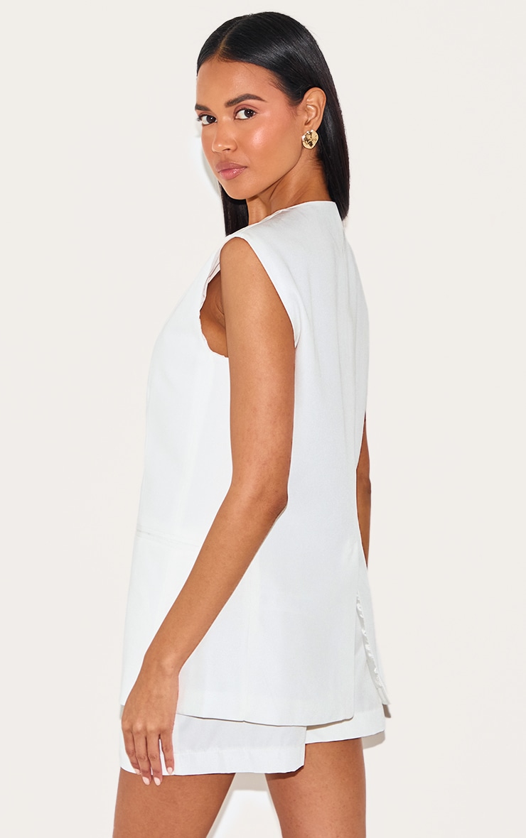 Cream Premium Tailored Woven Longline Vest image 2