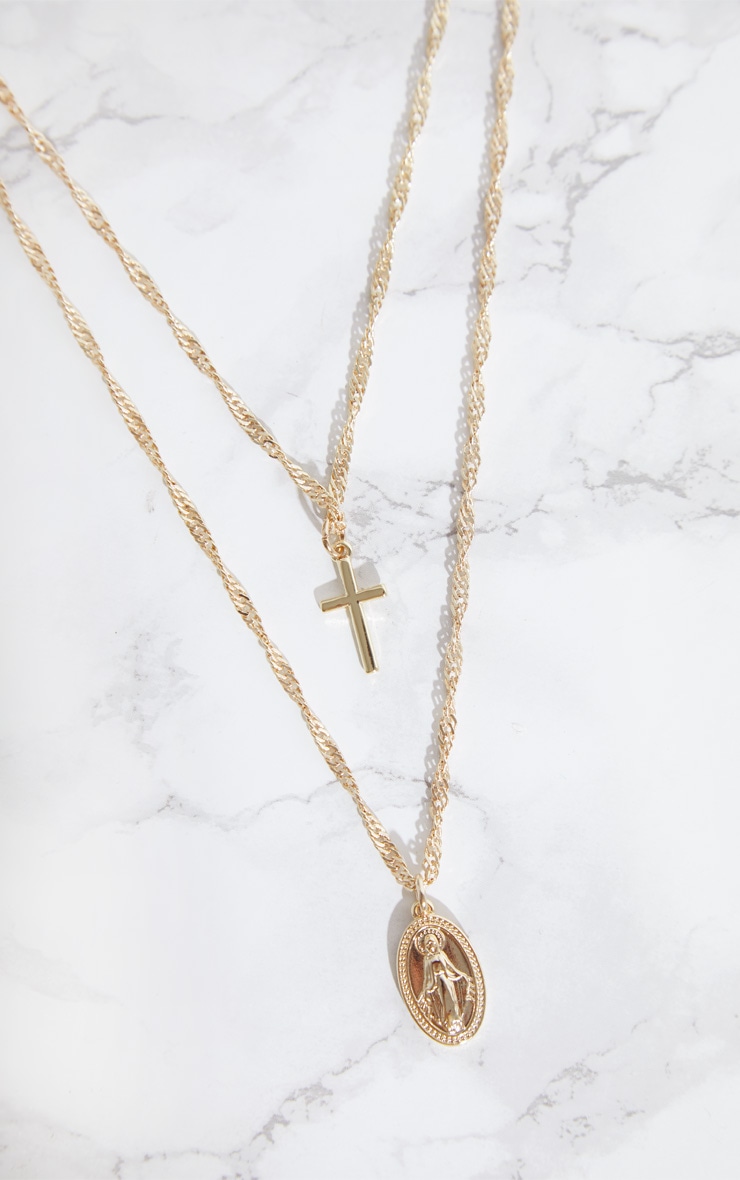Gold 18ct Renaissance Pendant Necklace Prettylittlething Usa - Gold Renaissance Double Layer Cross And Pendant Necklace Gold 18ct Renaissance Pendant Necklace Prettylittlething Usa - Gold Renaissance Double Layer Cross And Pendant Necklace