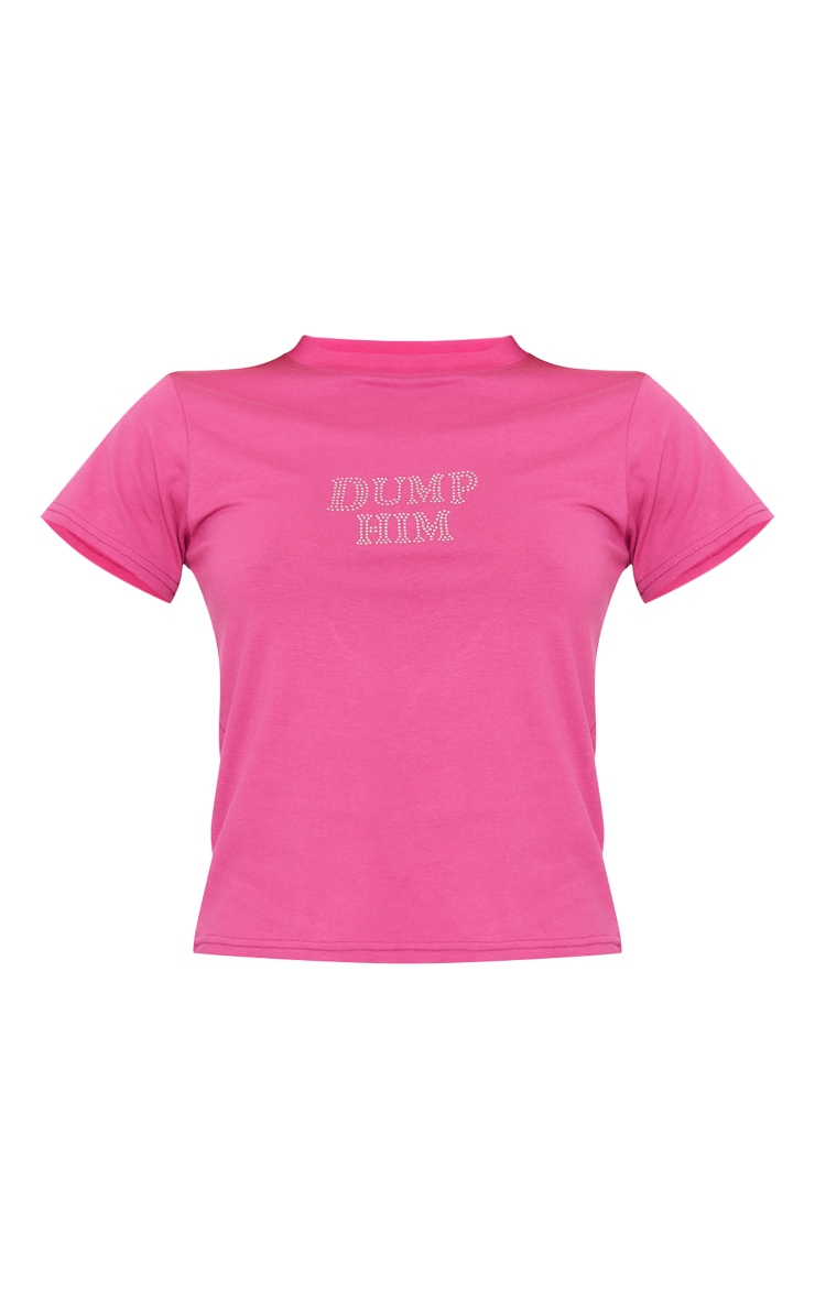 Pink Dump Him Diamante Long Fitted T Shirt image 5