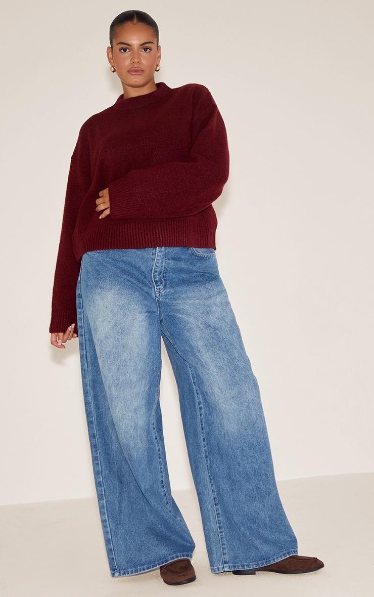 Plus Deep Red Knit High Neck Crop Jumper image 3