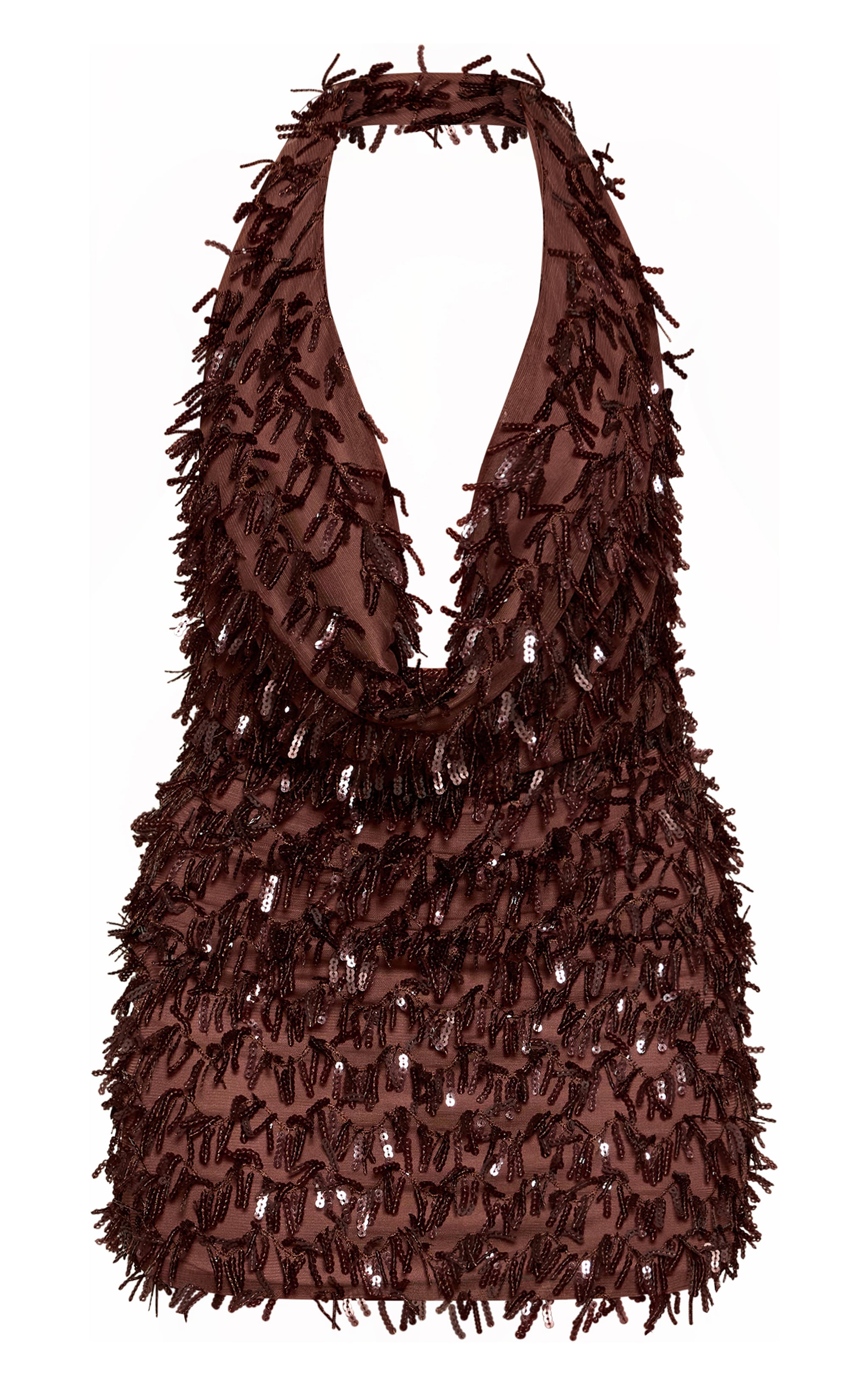 Chocolate Sequin Cowl Neck Mini Dress image 5