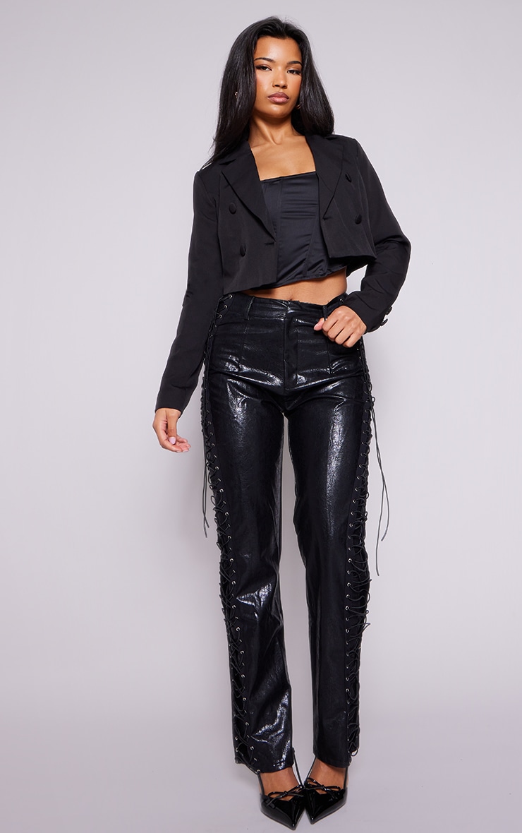 Black Cropped Double Button Blazer image 3