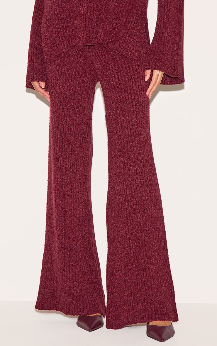 Burgundy Rib Boucle Knit Wide Leg Pants image 2