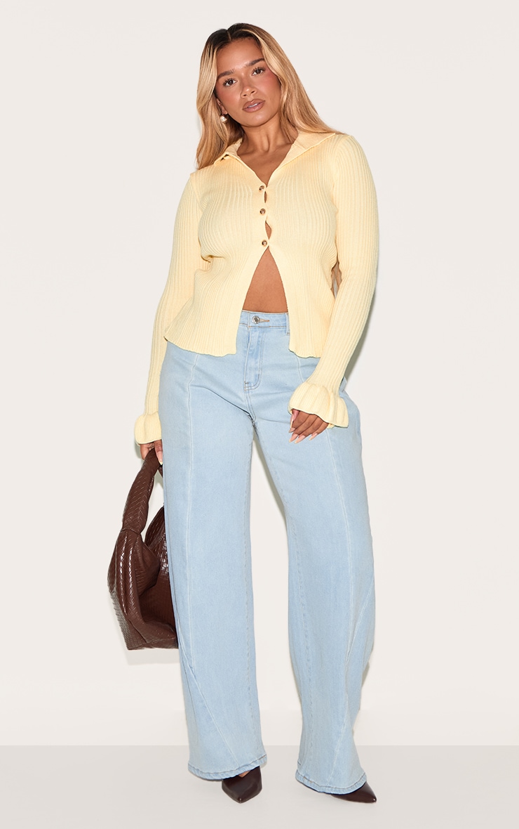Shape Lemon Knitted Rib Button Front Split Hem Cardigan image 3