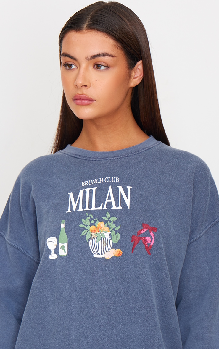 Navy Brunch Club Milan Printed Sweatshirt image 4