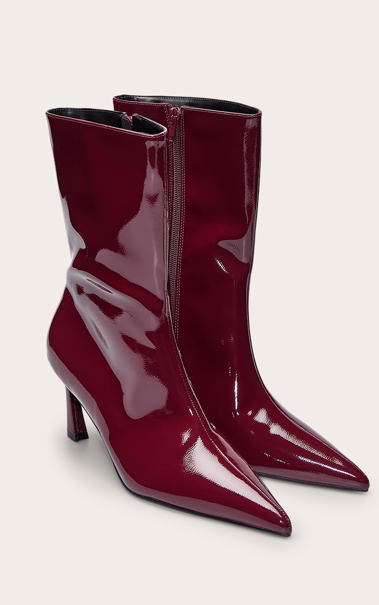 Burgundy Crinkle PU Kick Heel Ankle Boot image 5