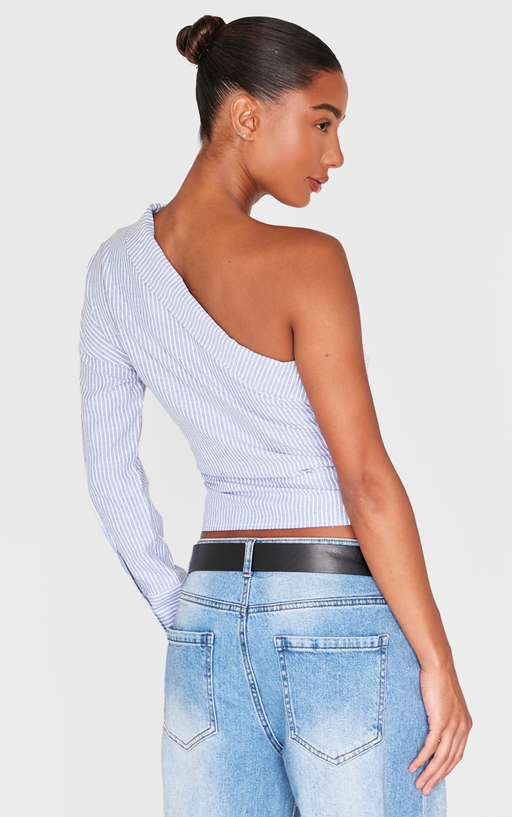 Blue Striped Asymmetric Cinched Blouse image 2