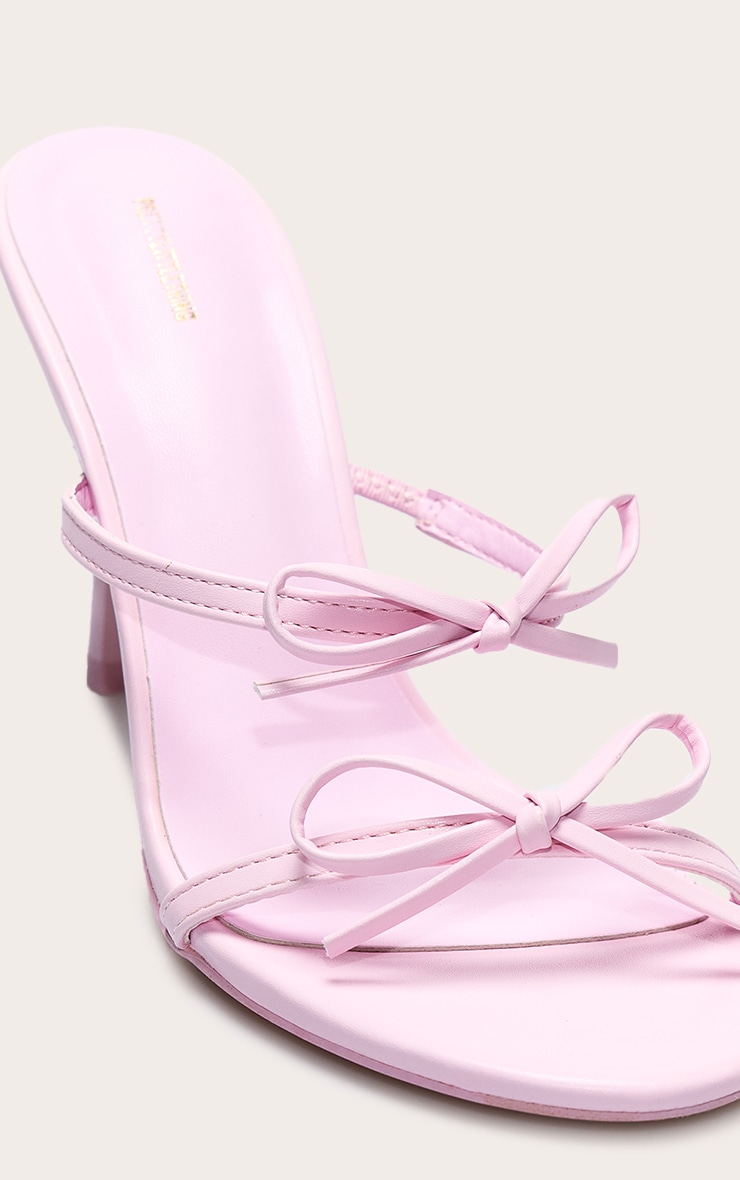 Baby Pink Satin Round Toe Bow Strap High Stiletto Heel Mules image 4