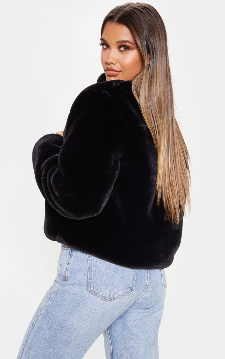 Black Collar Faux Fur Jacket image 2