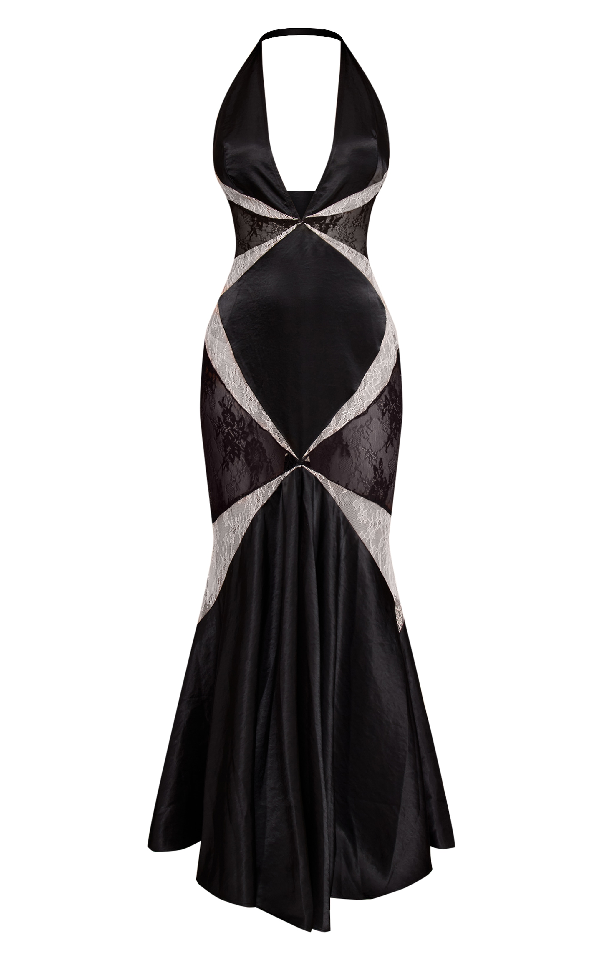 Petite Monochrome Lace Panelled Strappy Fishtail Maxi Dress image 5