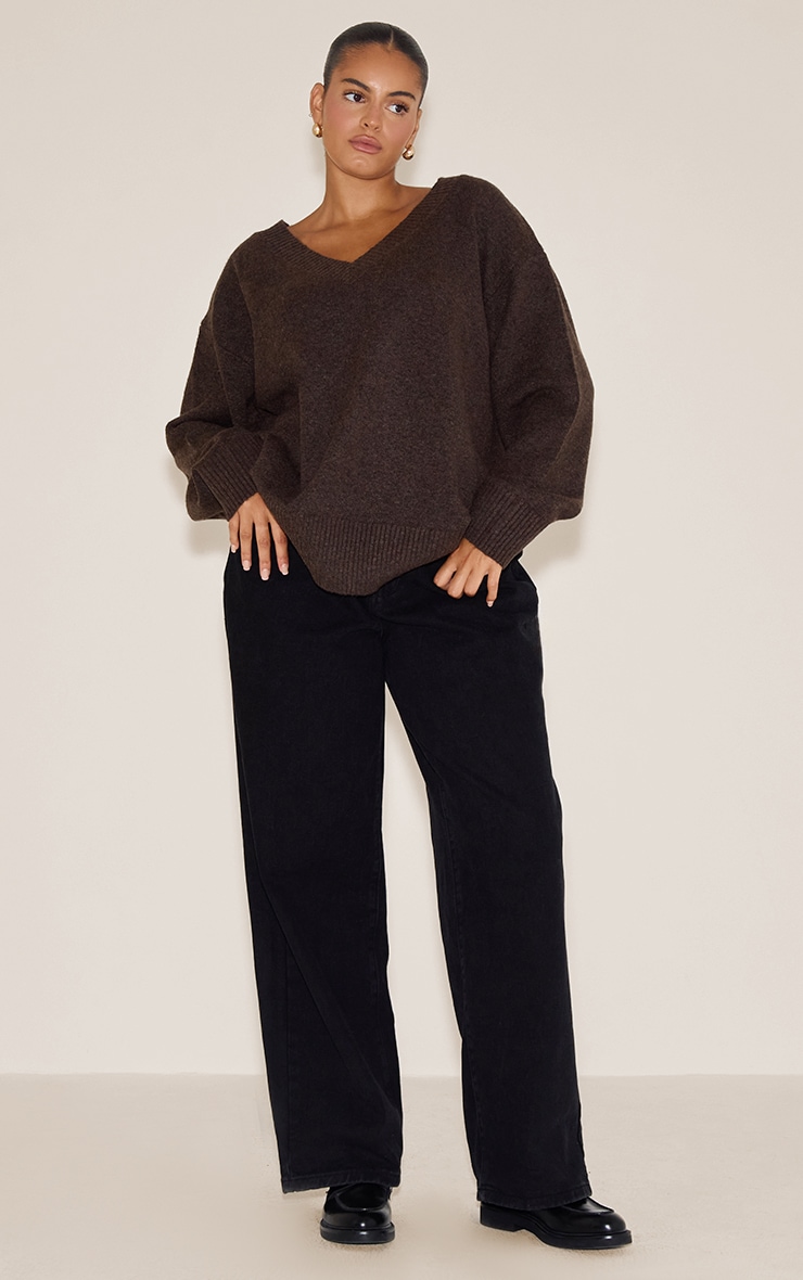 Plus Chocolate Knit V-neck Jumper image 3