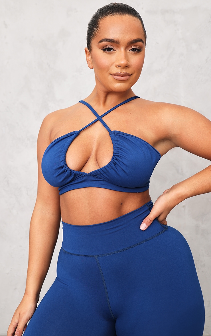 Shape Navy Brushed Cotton Ruched Strap Sports Bra