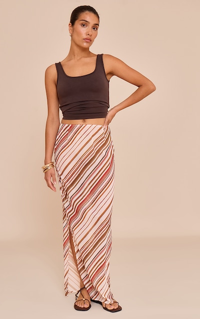 Petite Tan Striped Chiffon Maxi Skirt