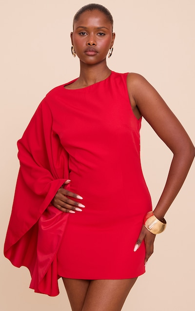 Red Asymmetric Cape Mini Dress