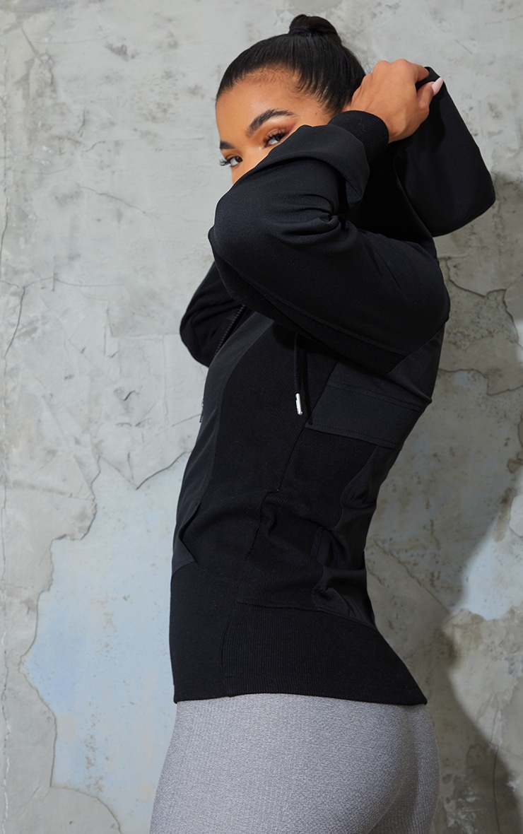 Black Premium Hooded Zip Up Sports Jacket PrettyLittleThing