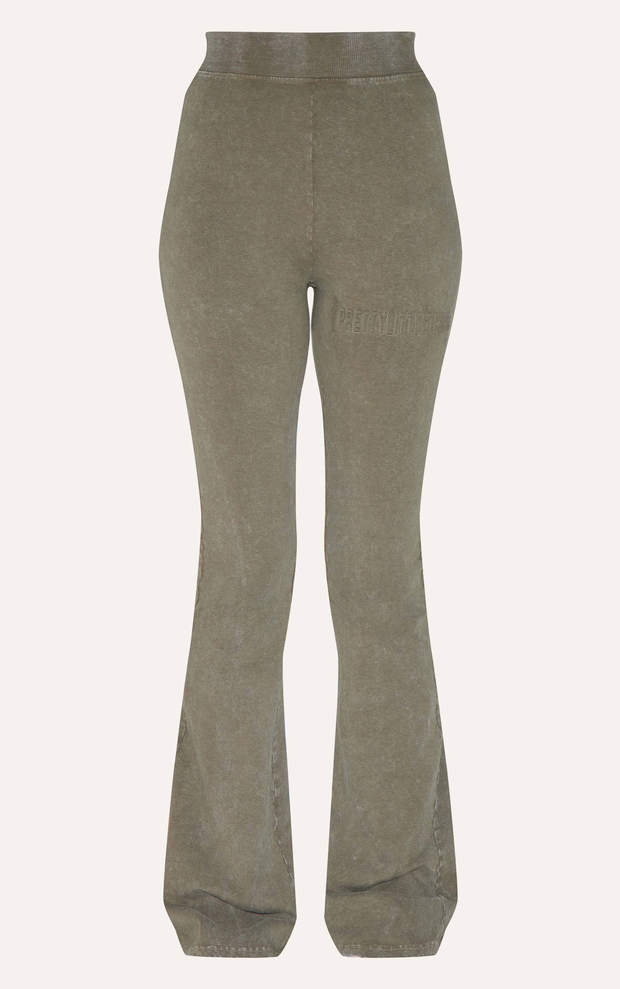 PRETTYLITTLETHING Olive Embossed Logo Washed Skinny Flare Pant image 5