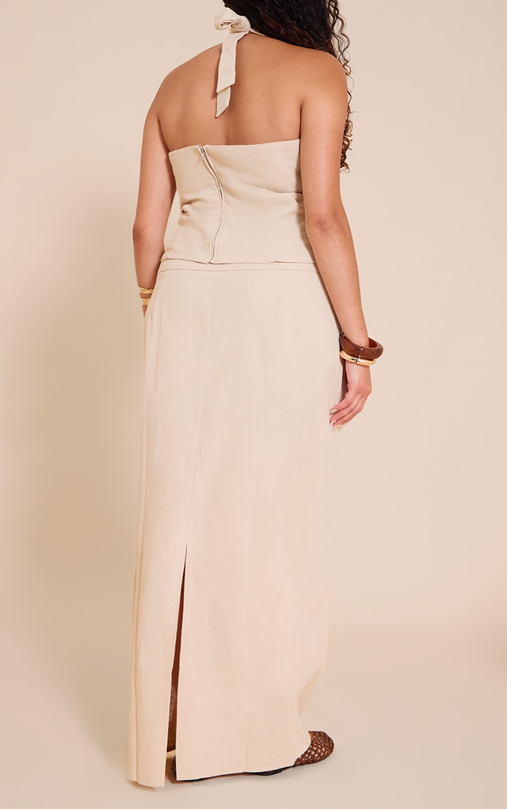 Plus White Premium Linen A Line Maxi Skirt image 3