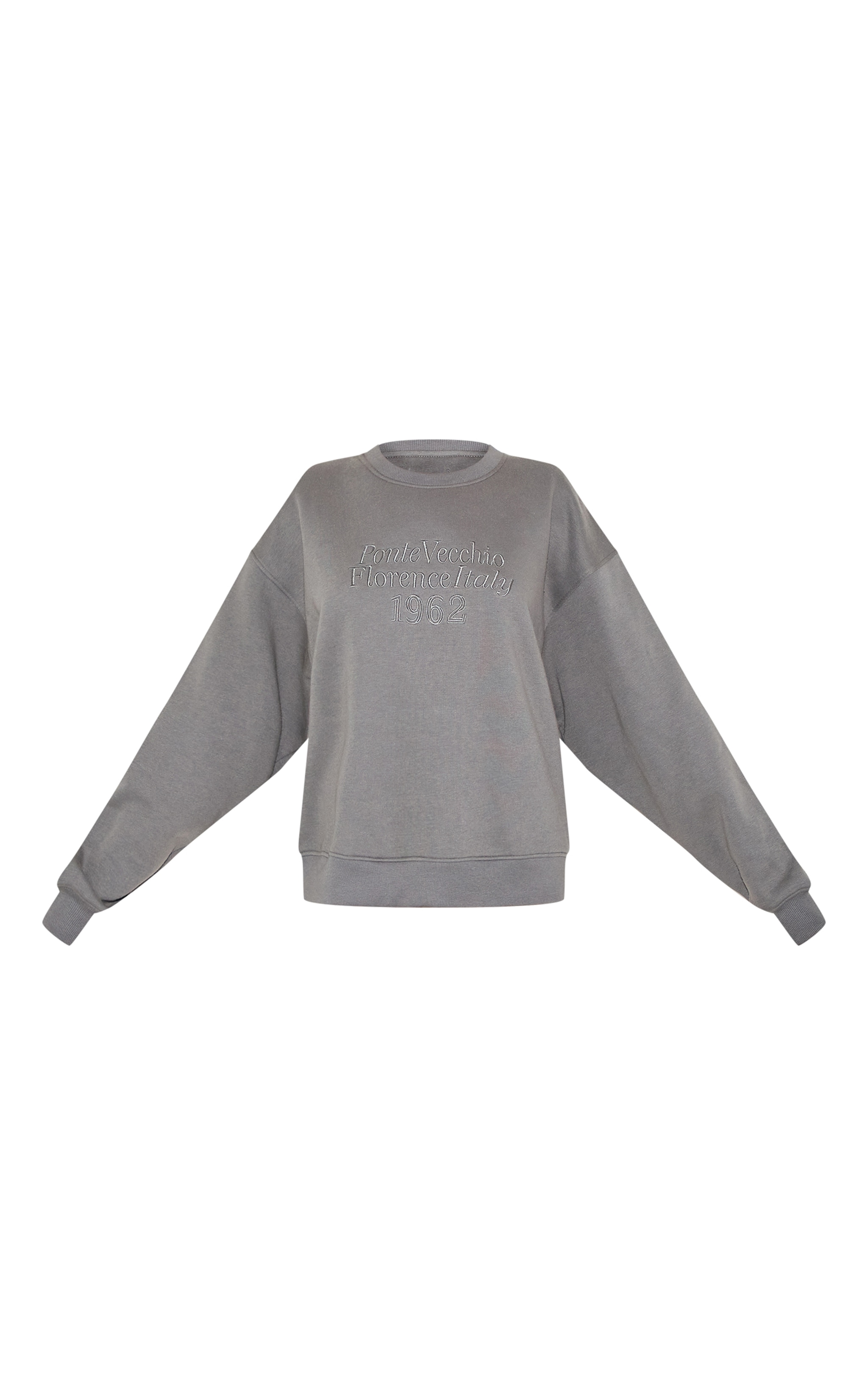 Sweat gris brodé à épaules carrées image 5