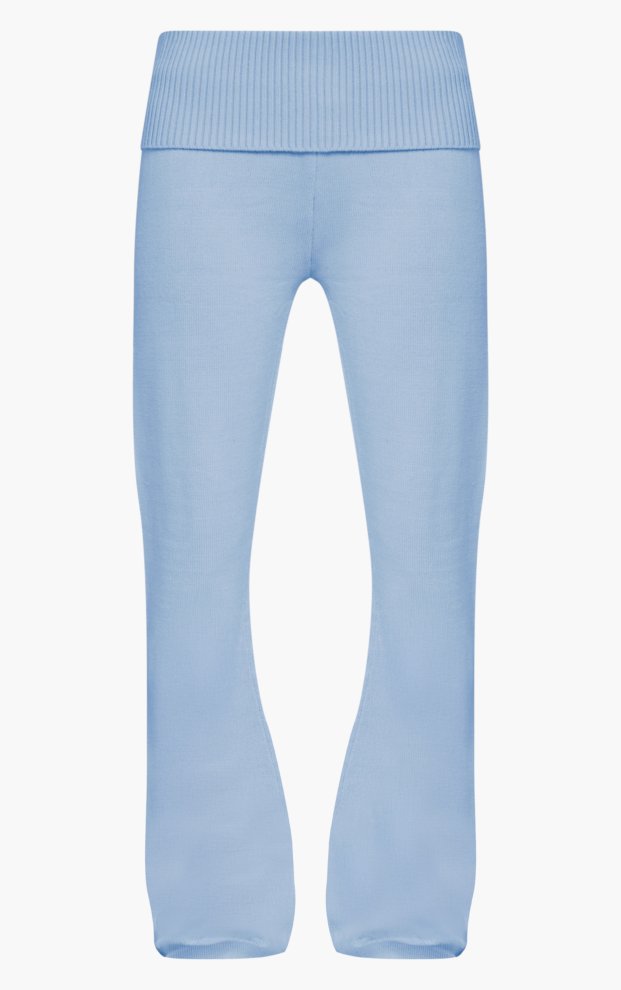 Light Blue Fold Over Waist Band Flared Knitted Pants image 5
