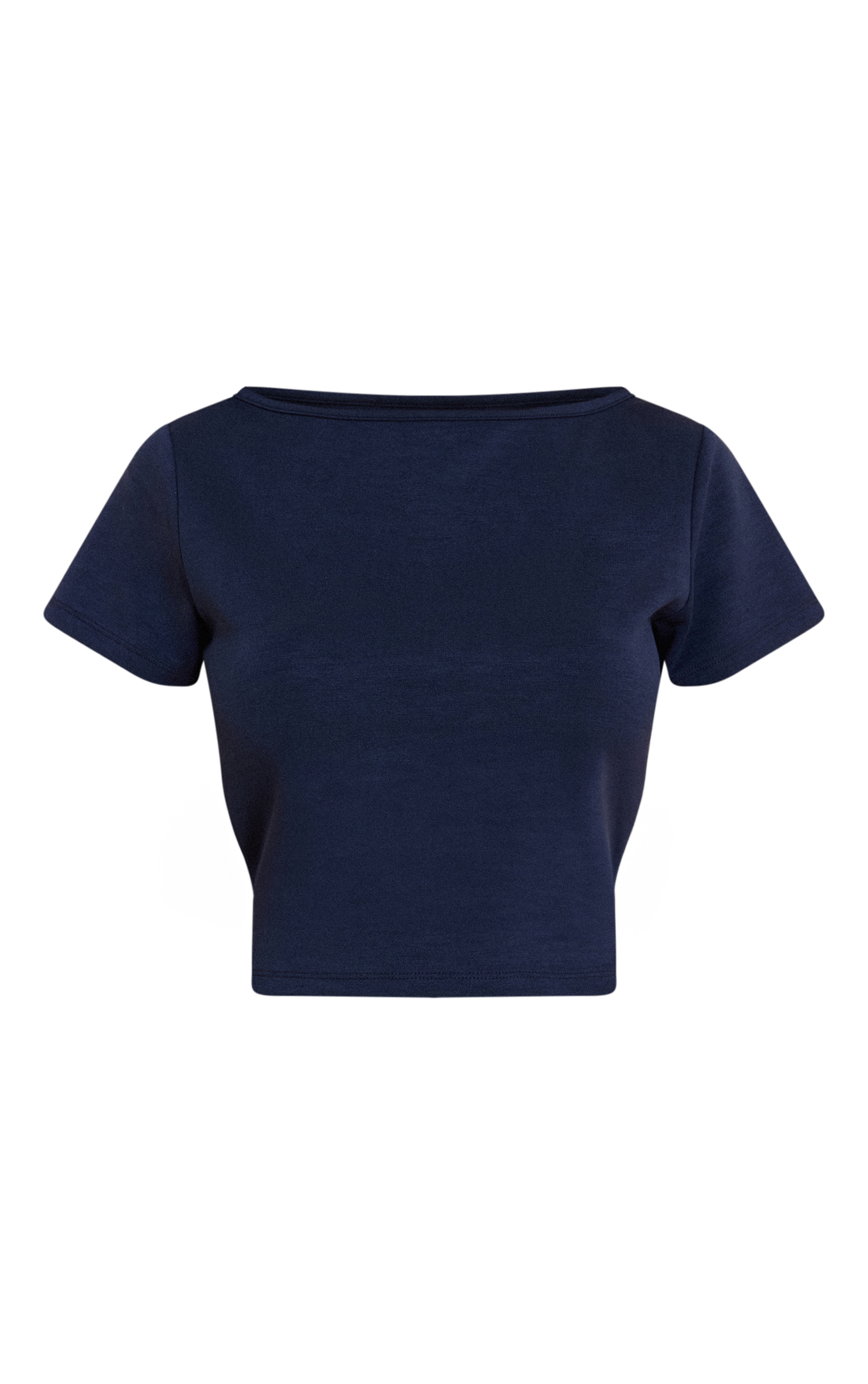 Petite Navy Modal Short Sleeve Boatneck Neck Fitted Top image 5