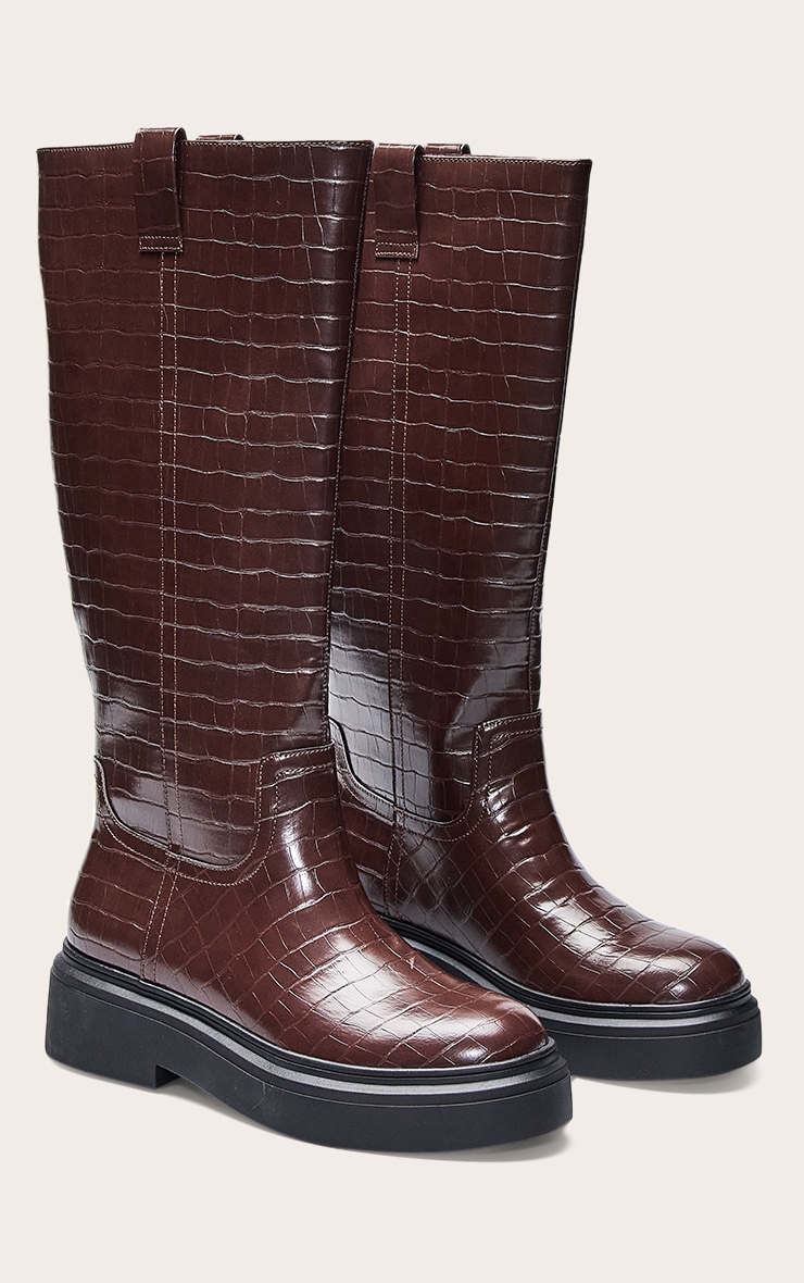 Chocolate Croc Chunky Straight Shaft Knee Boot image 3