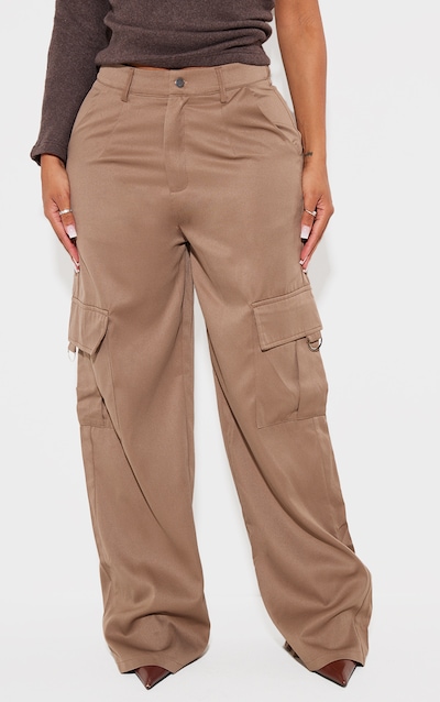 PRETTYLITTLETHING Shape Mocha Rose Buckle Detail Cargo Wide Leg Pants
