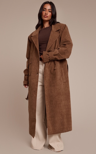 Petite Chocolate Croc Suede Trench Coat