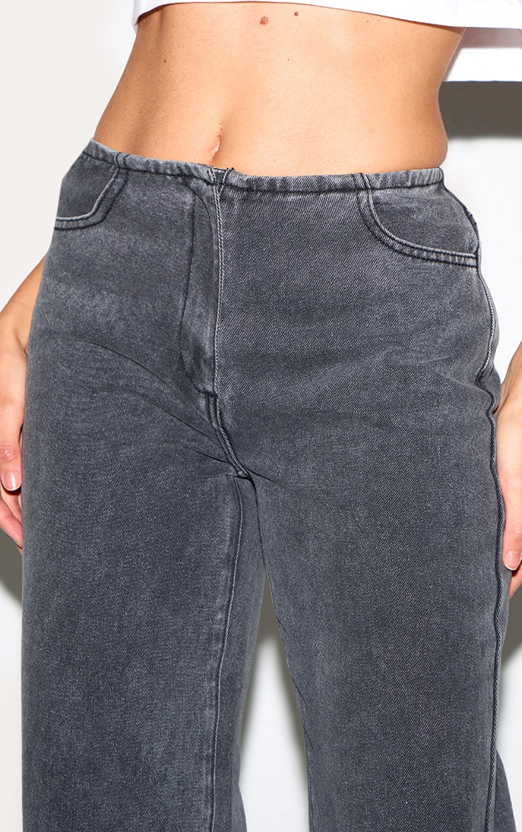 Jean droit gris délavé à taille haute et bande invisible image 4