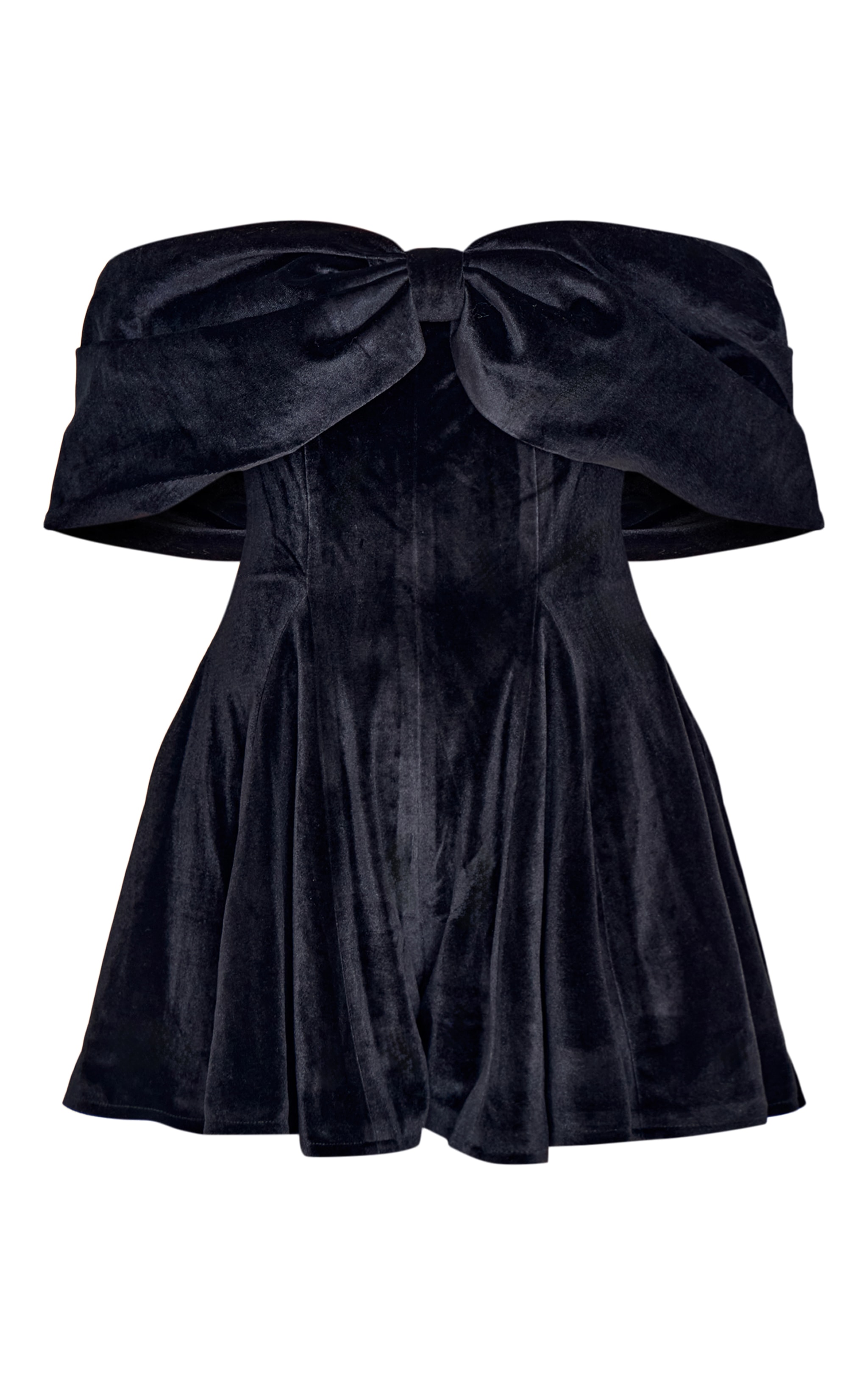 Black Premium Velvet Extreme Bow Detail Romper image 5