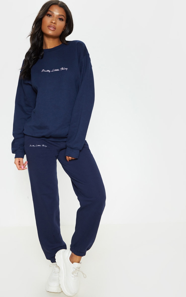 PRETTYLITTLETHING Navy Embroidered Jogger