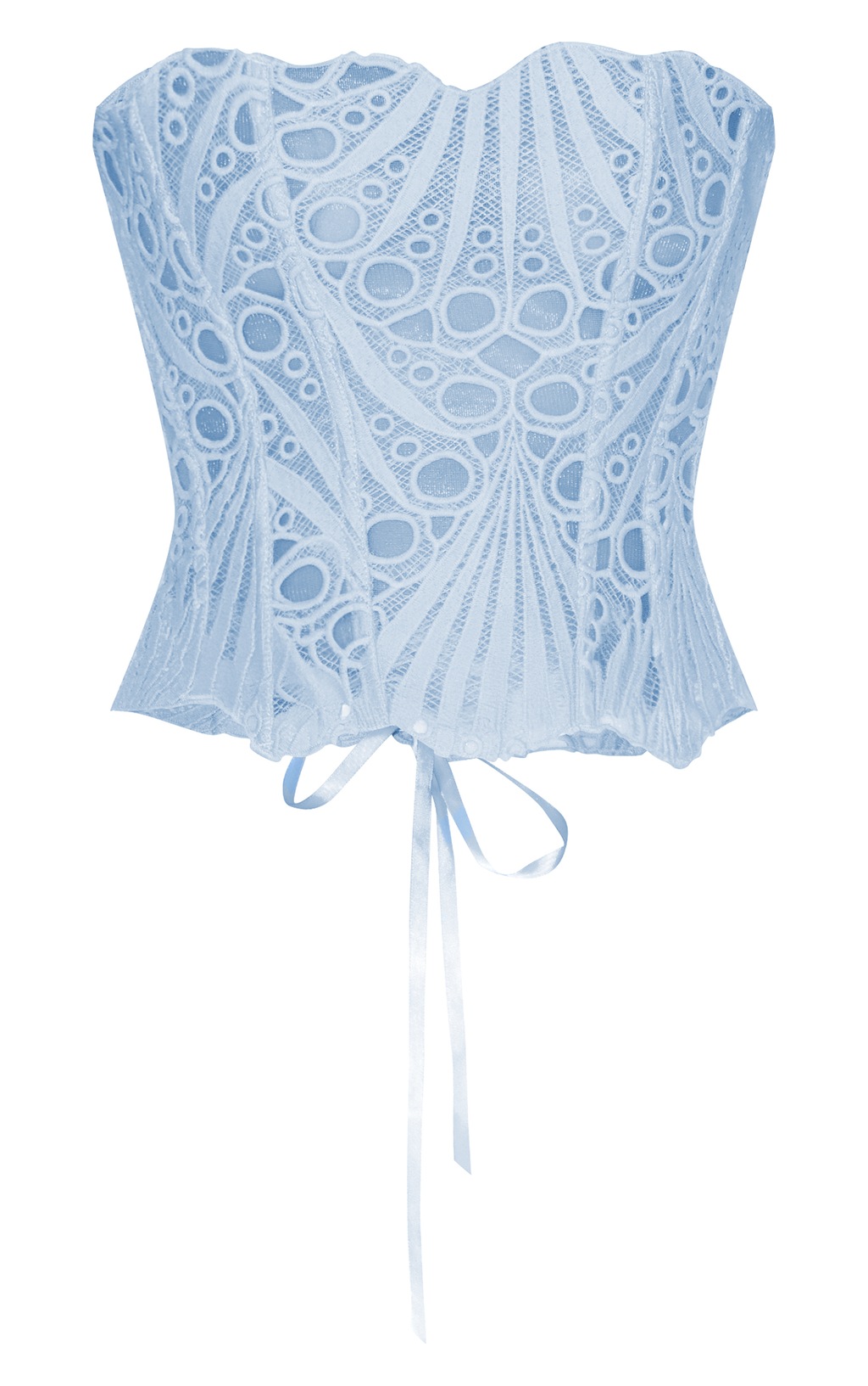Sky Blue Textured Sheer Floral Lace Corset | Tops | PLT