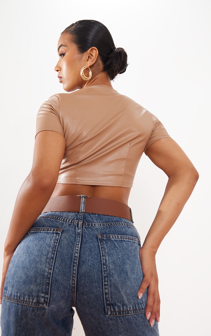 Stone Faux Leather High Neck Crop Top Tops PLT USA