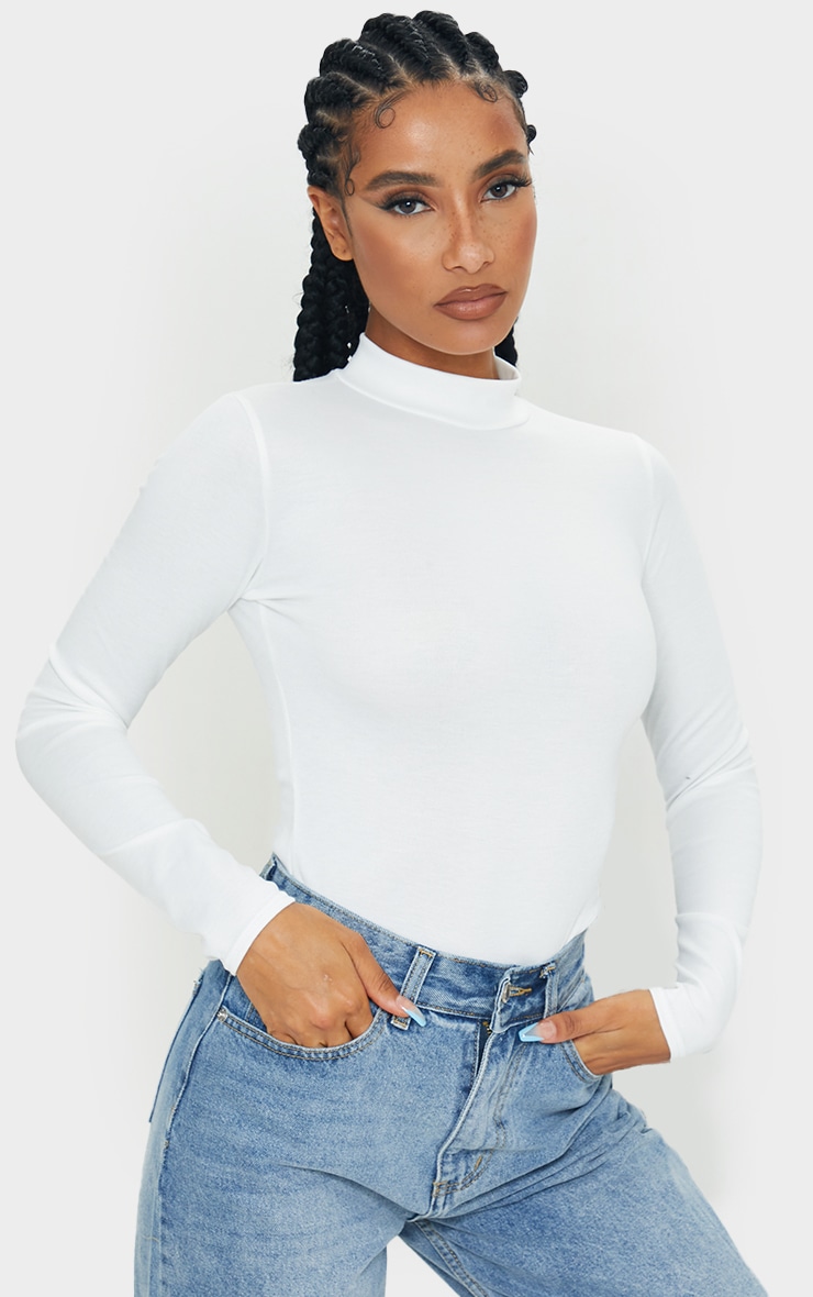 Cream Marl Long Sleeve High Neck Bodysuit