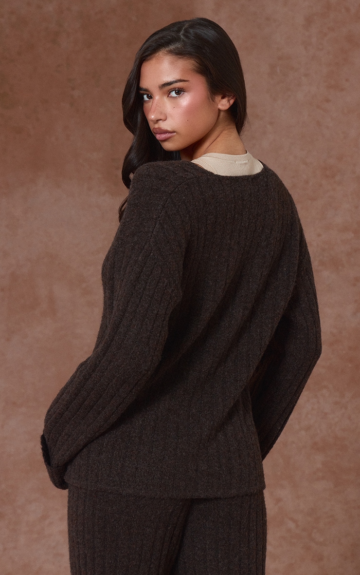 Chocolate Hazel Knit Turn Up Cuff Cardigan  image 2