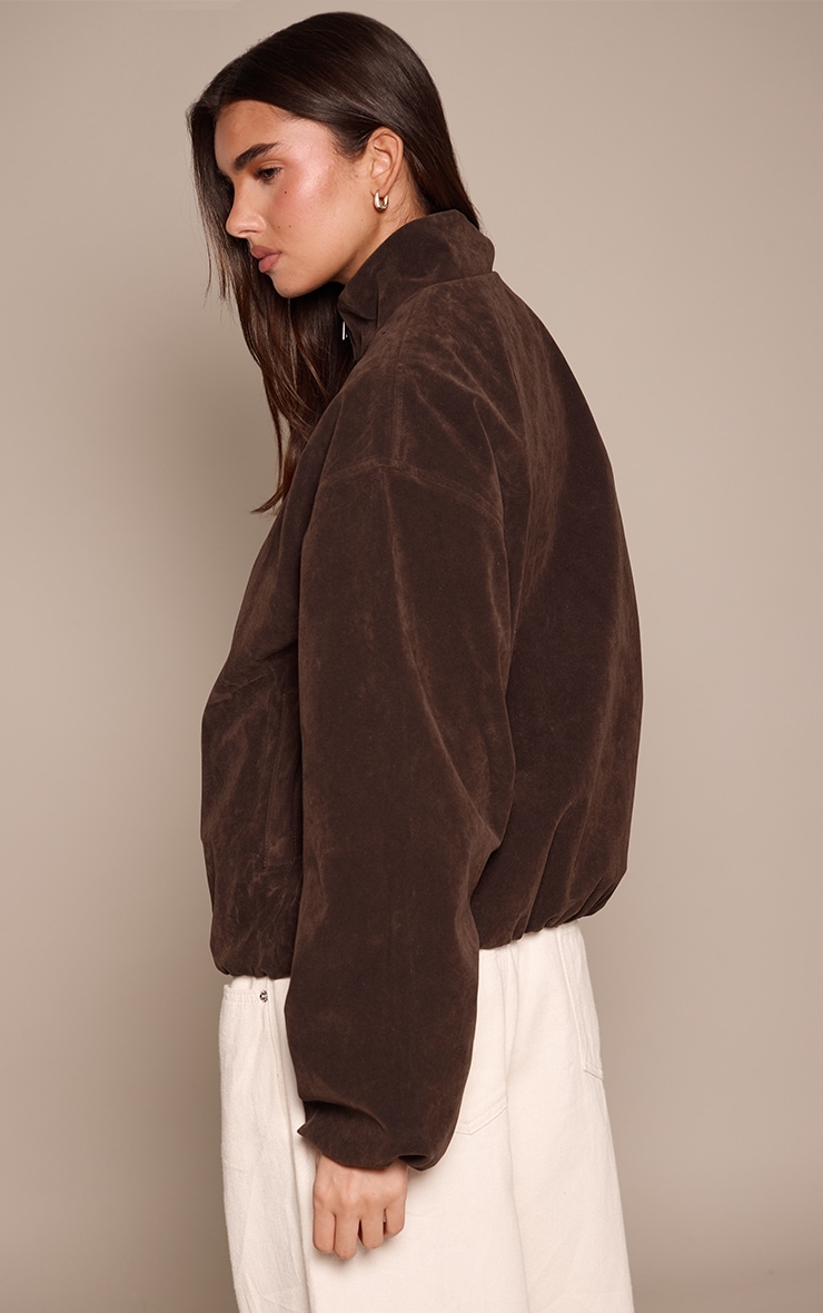 Dark Brown Faux Suede Bomber Jacket image 2