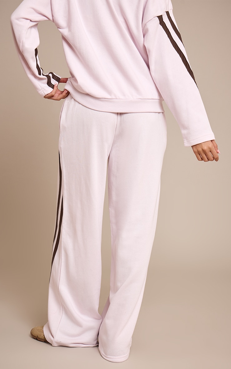 Pink Contrast Striped Wide Leg Sweatpants image 3