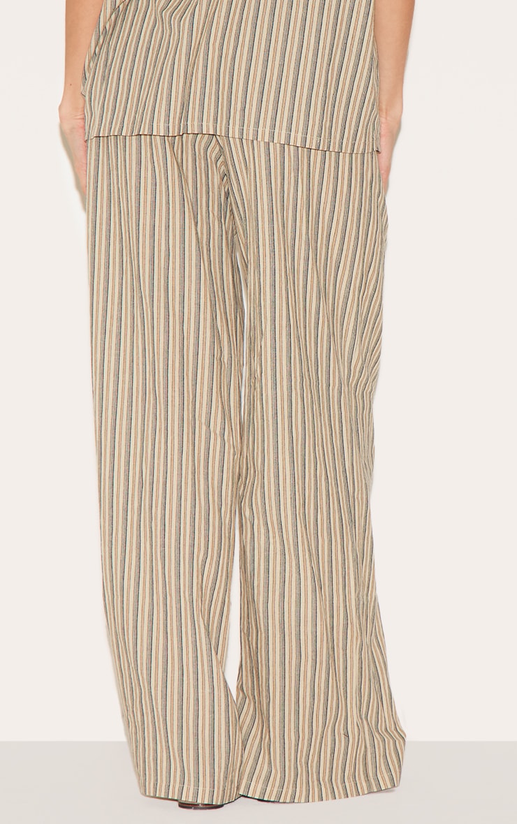 Green Pinstripe Drawstring Straight Leg Pants image 3