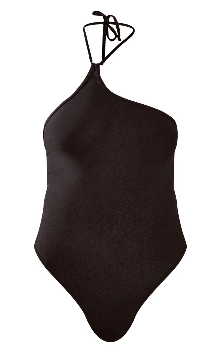 Black Slinky Halter Asymmetric Bodysuit image 5
