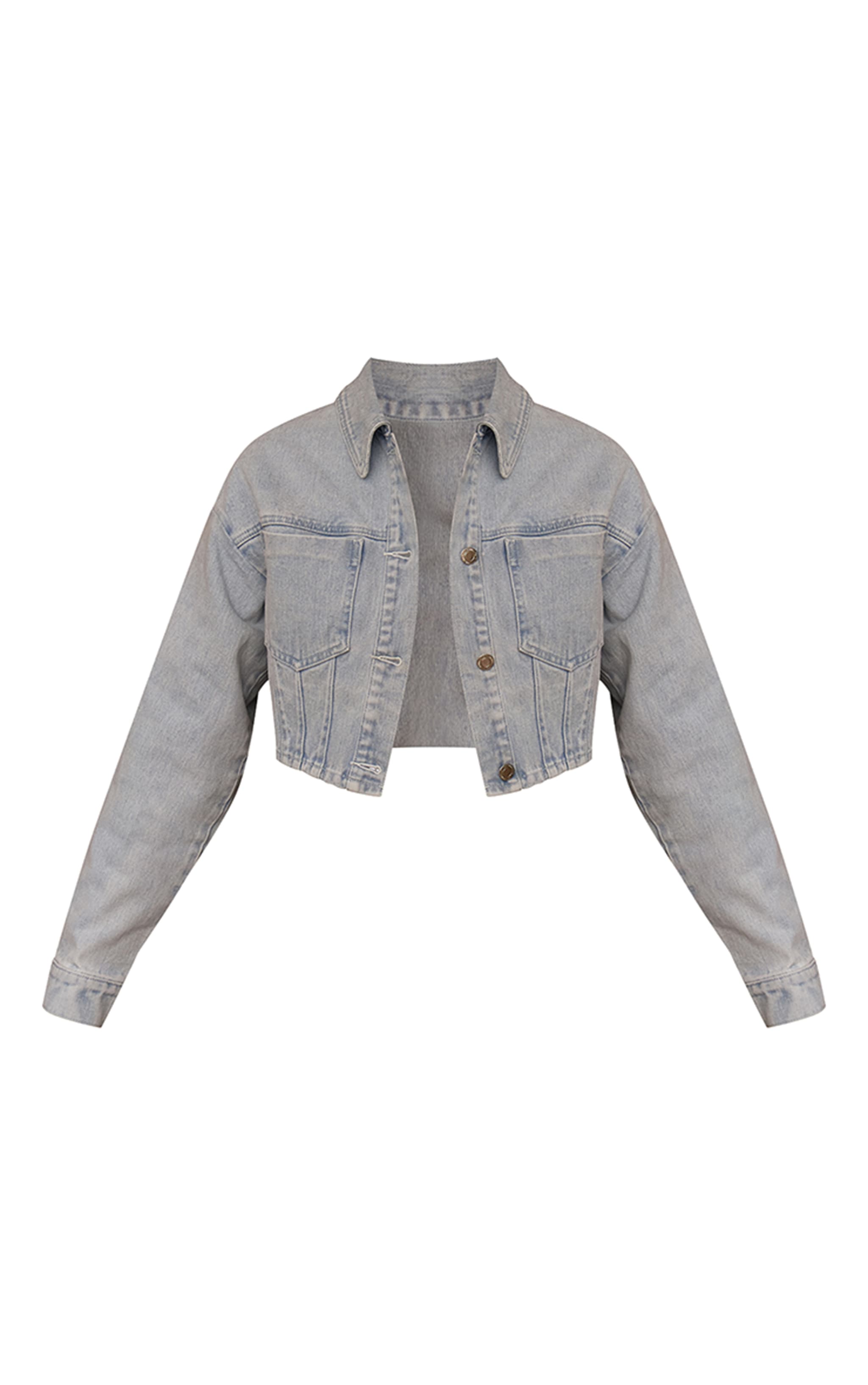 Light Blue Balloon Sleeve Cropped Denim Jacket image 6
