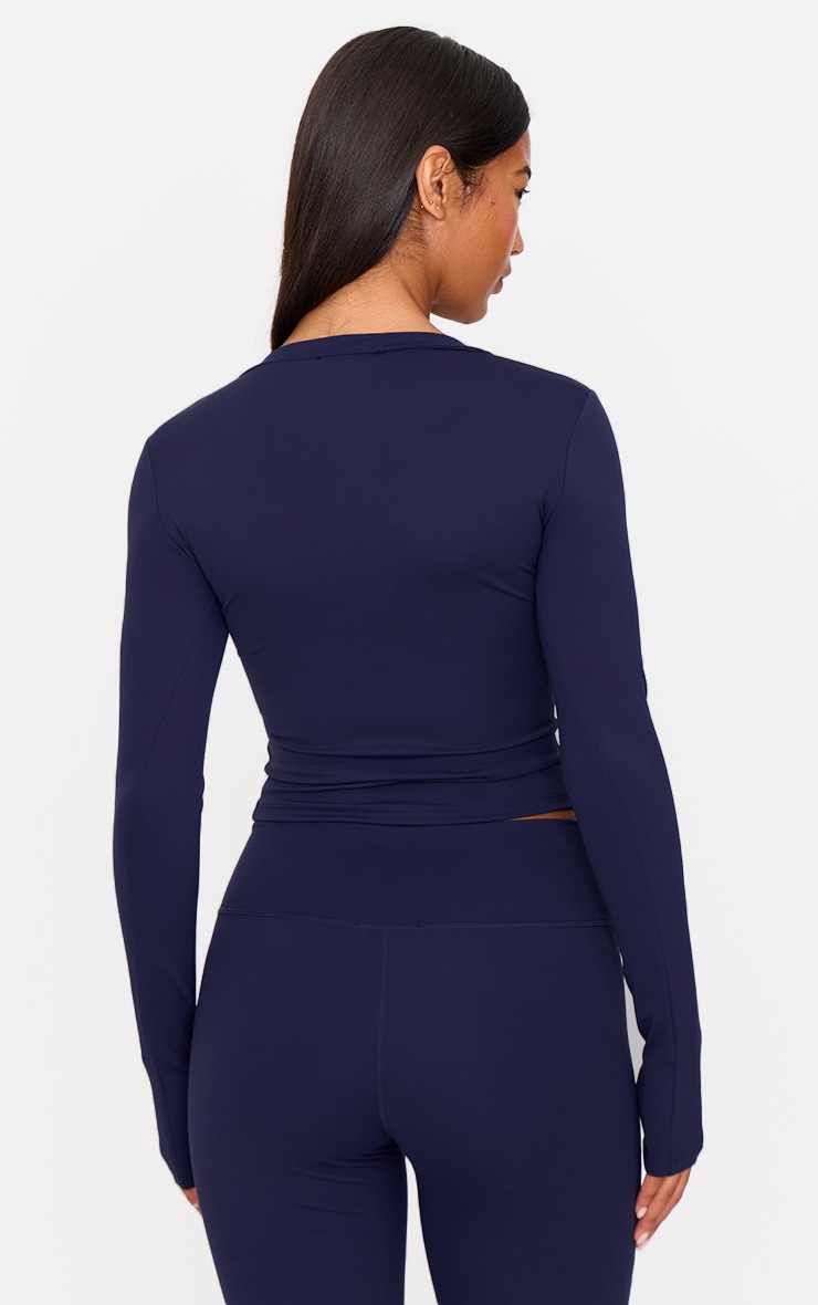 Navy Sculpt V Neck Long Sleeve Longline Top image 2