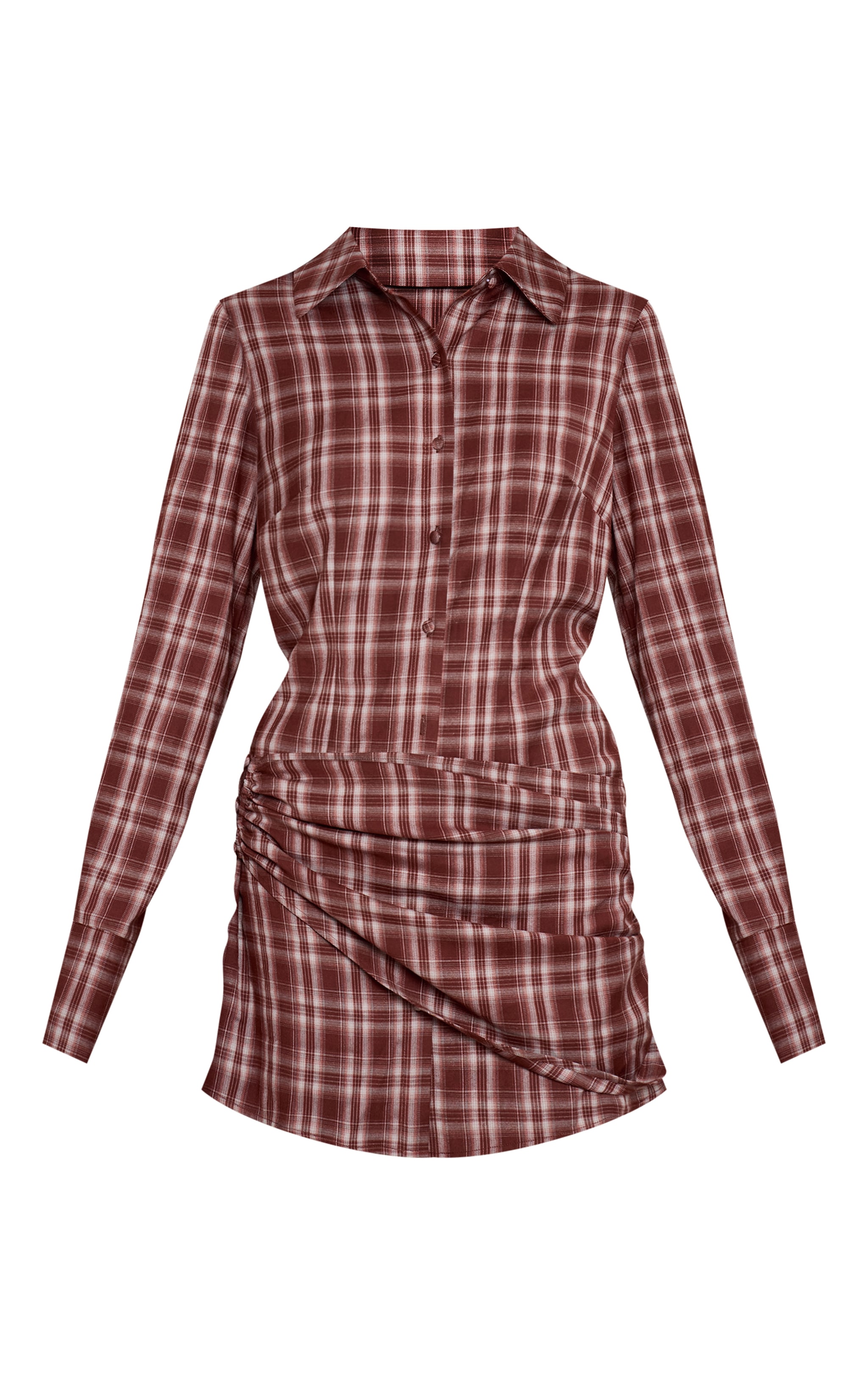 Brown Check Wrap Details Shirt Dress image 5