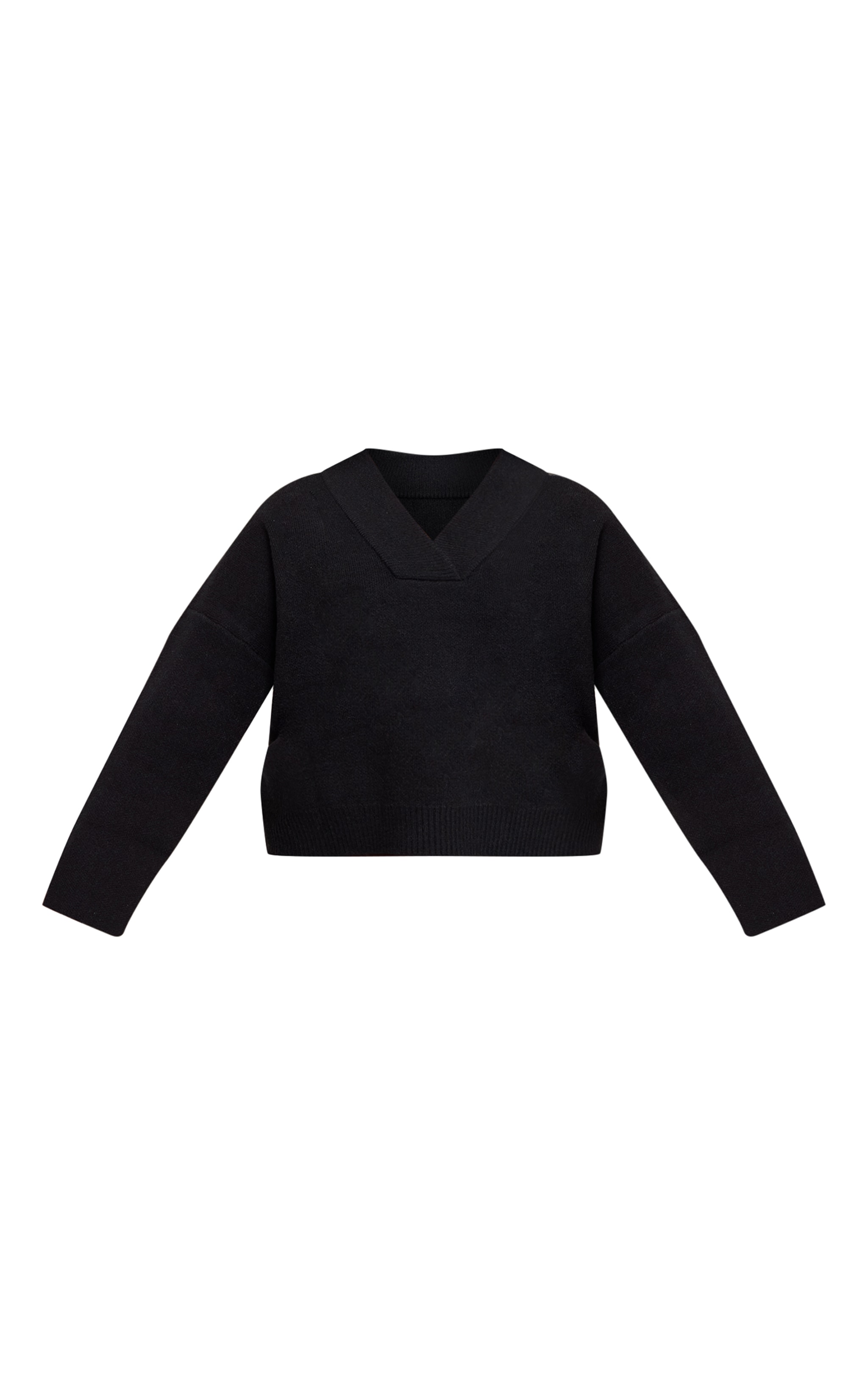Plus Black Contrast Collar Deep V Neck Slouchy Sweater image 5