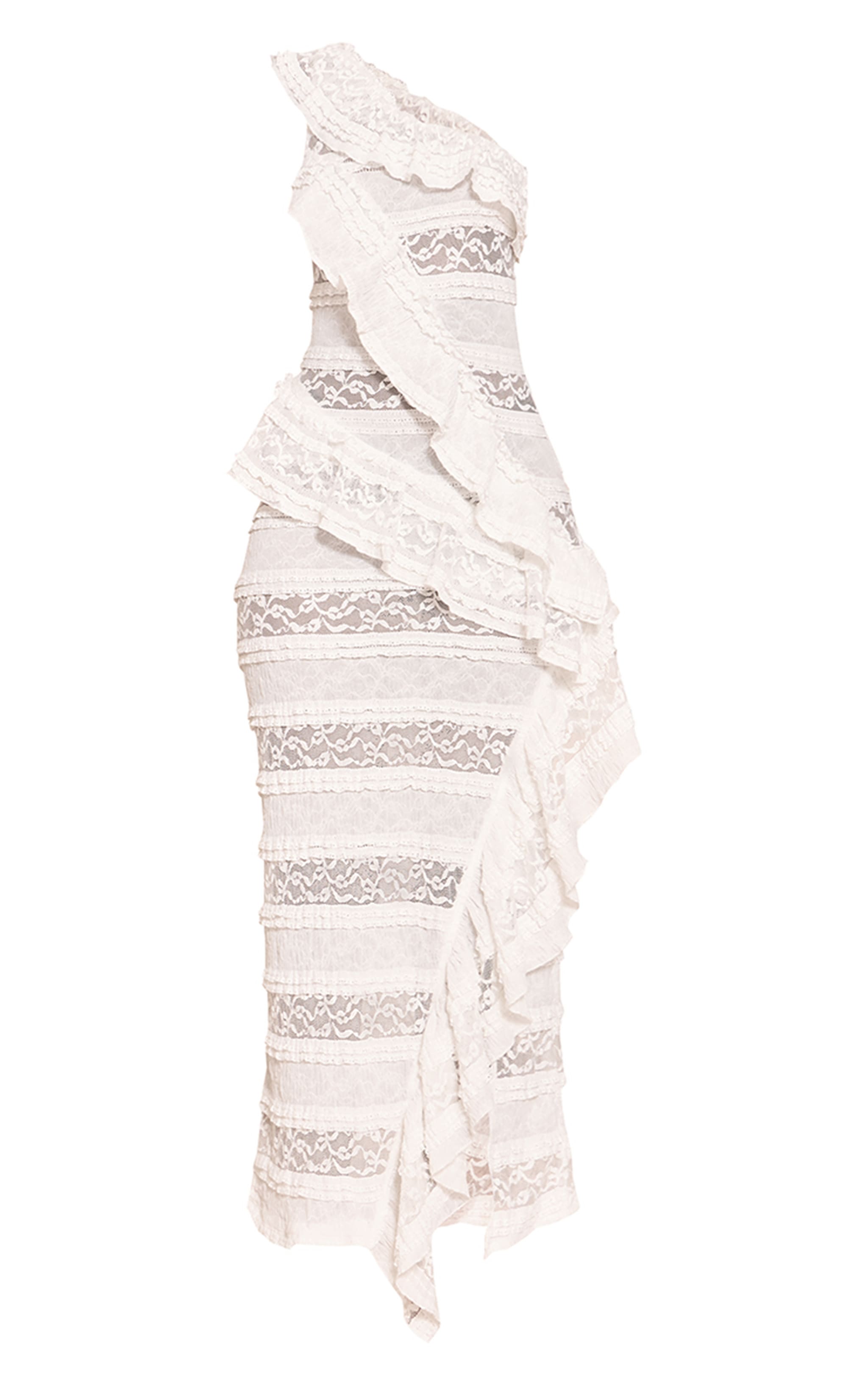 White Lace Frill Detail One Shoulder Maxi Dress image 5